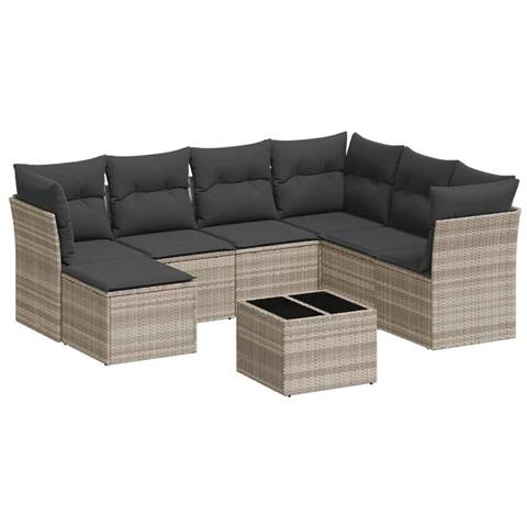 Set Divano da Giardino 8pz con Cuscini Grigio Chiaro Polyrattan - Foto 1