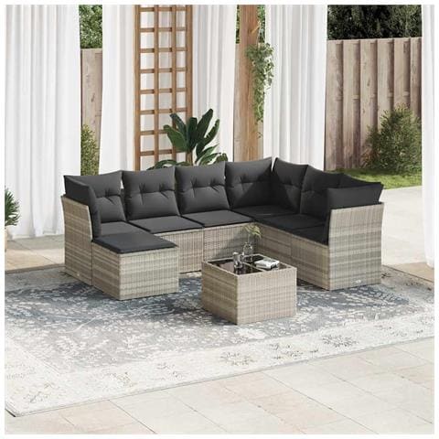 Set Divano da Giardino 8pz con Cuscini Grigio Chiaro Polyrattan - Foto 2