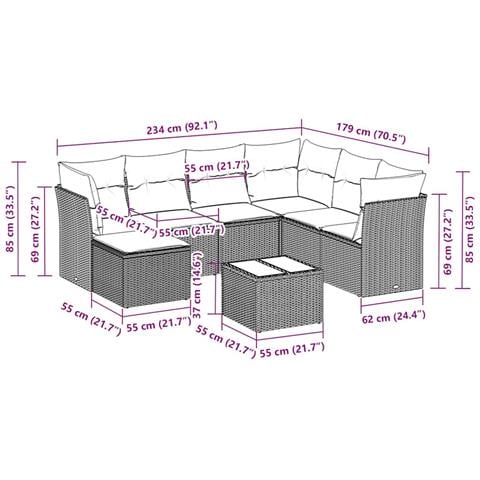 Set Divano da Giardino 8pz con Cuscini Grigio Chiaro Polyrattan - Foto 3