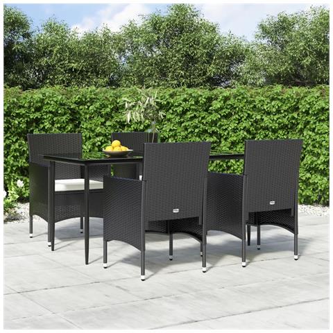 Set da Pranzo da Giardino 5 pz con Cuscini Nero - Foto 2