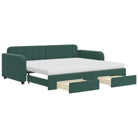 Divano Letto Estraibile Cassetti Verde Scuro 90x200cm Velluto - Foto 1