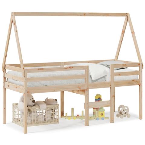 Letto a Soppalco con Tetto 75x190 cm in Legno Massello di Pino - Foto 1