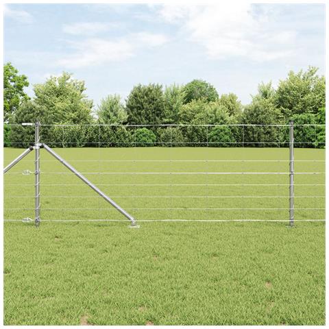 Recinzione da Campo  0.8x100 m Acciaio Zincato, Pali per Recinzione  con Punta 13 pz Ø32 mm 100 cm Acciaio Zincato - Foto 2