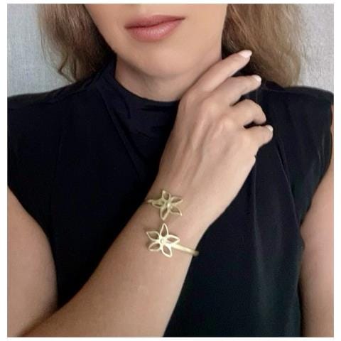 Bracciale Rigido Sottile Regolabile In Oro Doppio Irregolare (ottone) - Foto 3