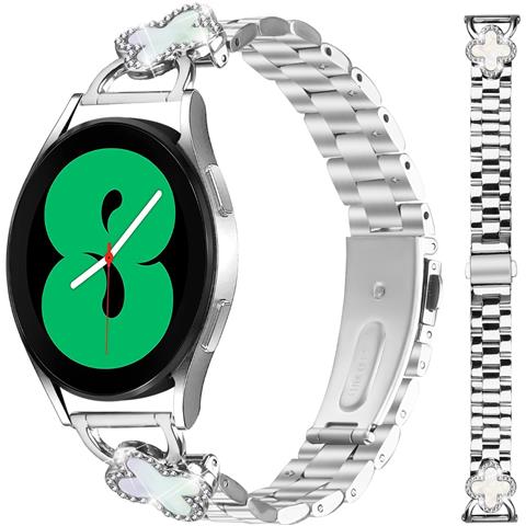 Elegante Bracciale A Quadrifoglio In Acciaio Inossidabile Argentato Compatibile Con Samsung Galaxy Watch - Foto 1