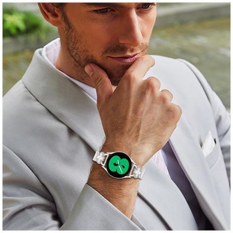 Elegante Bracciale A Quadrifoglio In Acciaio Inossidabile Argentato Compatibile Con Samsung Galaxy Watch - Foto 6