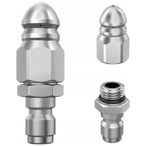 Ugello Di Pulizia Clearflow Steeljet 1/4 Quickconnect - Acciaio Inox | 1 Foro Frontale + 6 Posteriori | Per Tubature E Scarichi - Foto 2