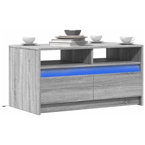 Tavolino da Salotto con Luci LED Grigio Sonoma in Truciolato - Foto 2