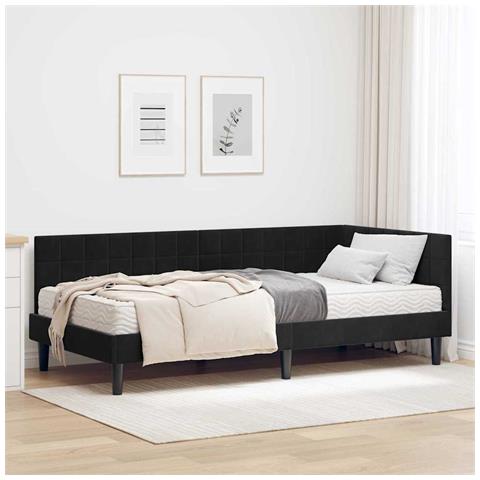 Struttura Letto Angolare con Materasso 2 pcs Nero Velluto - Foto 2