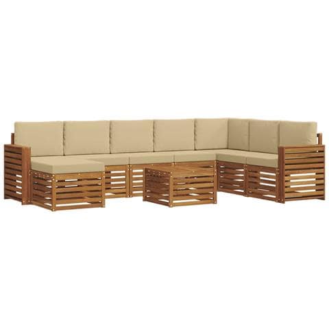 Set divani 9 pcs Naturale e Beige Legno di Acacia Massello - Foto 1