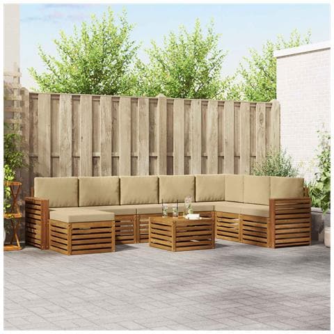 Set divani 9 pcs Naturale e Beige Legno di Acacia Massello - Foto 2