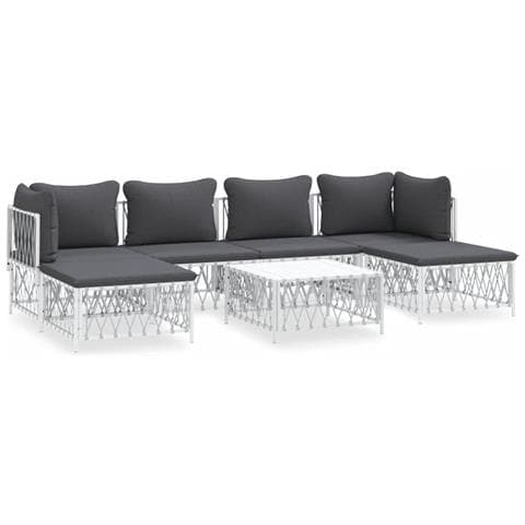 Set Salotto da Giardino 7 pz con Cuscini in Acciaio Bianco - Foto 1
