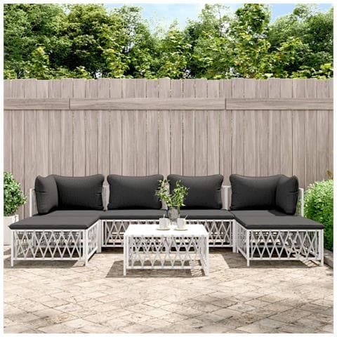 Set Salotto da Giardino 7 pz con Cuscini in Acciaio Bianco - Foto 2