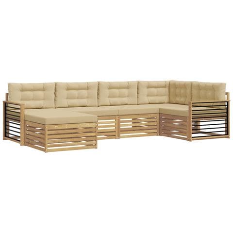 Set di divani da esterno 6 pcs Bianco e Beige Poliestere - Foto 1