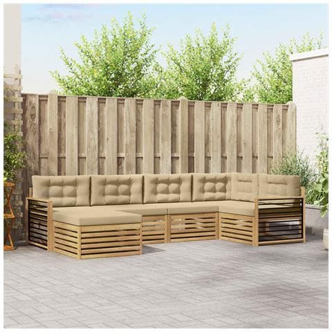 Set di divani da esterno 6 pcs Bianco e Beige Poliestere - Foto 2