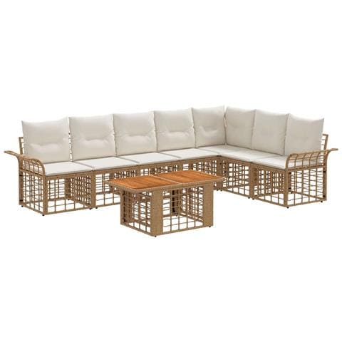 Set Divano da Giardino 8 pz Naturale e Bianco Crema polyrattan - Foto 1