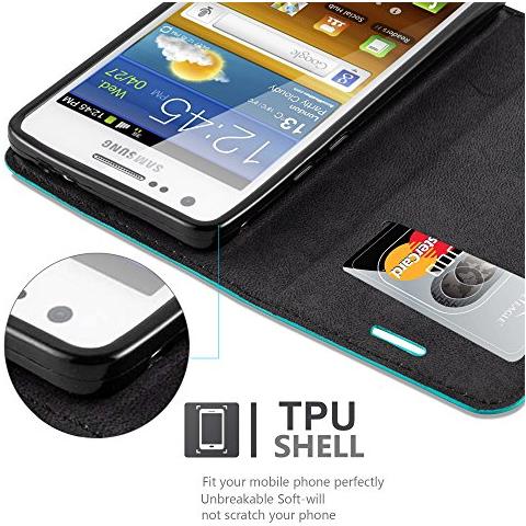 Custodia Compatibile Con Samsung Galaxy S2 / S2 Plus In Turchese Petrolio - Coperchio Protettiva Con Chiusura Magnetica, Funzione Stand E Tasca Per Le Carte - Foto 2