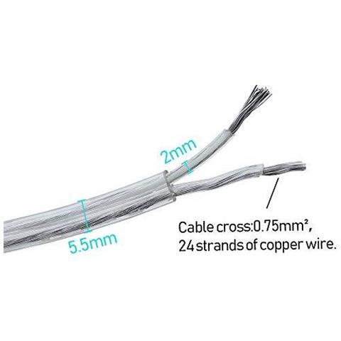 10 Metri Trasparente Elettrico Wire 2 Core Piatto 075 Mm Pvc Alimentazione Di Rete Via Cavo Doppia Cavo Di Rame Flessibile Per Lestensione Di Potenza Filo Effetto Piccolo Cablaggio Elettrico - Foto 2