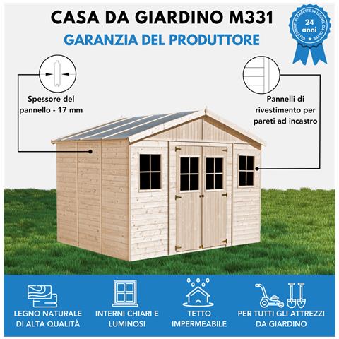Casa Da Giardino In Legno Naturale Con Pavimento Impregnato H246x18x318 Cm / 12 M²- Timbela M331+m331g - Foto 6
