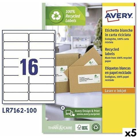 Etichette Per Stampante Avery Lr7162 99,1 X 33,9 Mm Bianco 100 Fogli (5 Unità) - Foto 1