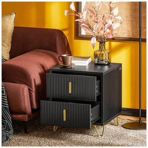 Comodino Letto Con 2 Cassetti Tavolino Da Salotto O Soggiorno Tavolino Telefono Nero 40x40x47cm, Fbt115-sch - Foto 7