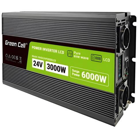 Przetwornica napicia PowerInverter LCD 24 V 3000W / 60000W Przetwornica samochodowa z wywietlaczem - czysty sinus adattatore e invertitore Auto Nero - Foto 1