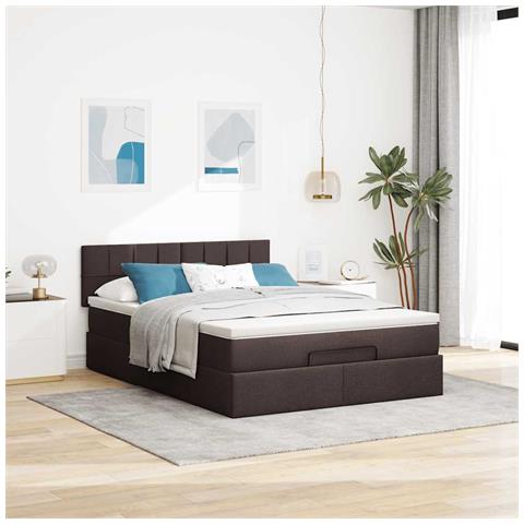 Struttura Letto Pouf Con Materasso 140x200 Cm In Tessuto - Foto 3