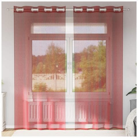 Tende In Voile Con Occhielli 2 Pz Rosso Vino - Foto 1