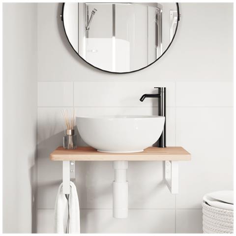 Ripiano A Parete Per Lavabo In Acciaio E Massello Di Faggio - Foto 2