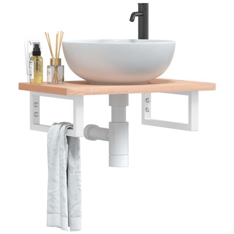 Ripiano A Parete Per Lavabo In Acciaio E Massello Di Faggio - Foto 8