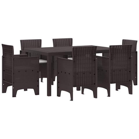 Set da Pranzo Giardino 7 Pezzi con Cuscini Marrone Polyrattan - Foto 1