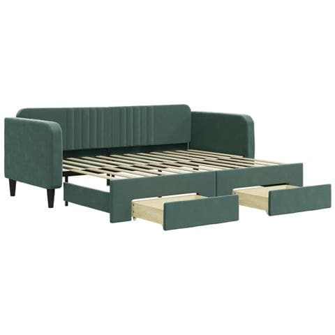 Divano Letto Estraibile Cassetti Verde Scuro 90x200cm Velluto - Foto 1