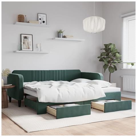 Divano Letto Estraibile Cassetti Verde Scuro 90x200cm Velluto - Foto 2