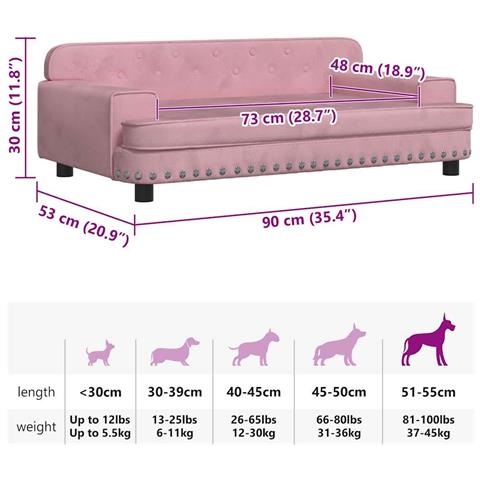 Lettino per Cani Rosa 90x53x30 cm in Velluto - Foto 7