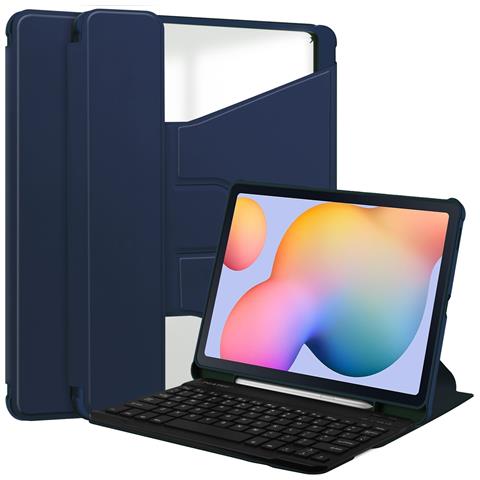 Custodia Con Tastiera Bluetooth E Supporto Rotante A 360° Compatibile Con Redmi Pad Se 11 Pollici (2023) - Copertura In Pelle Pu Blu Scuro - Foto 1