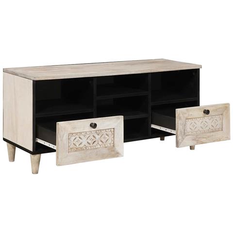 Mobile TV Bianco 100 x 33 x 46 cm legno massello di mango - Foto 2