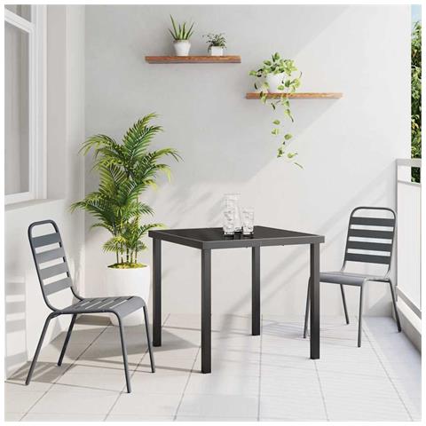 Set da Pranzo per Giardino 3 pcs Grigio scuro Acciaio - Foto 2