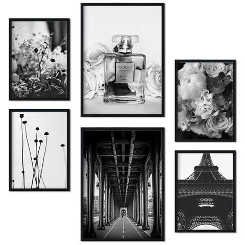 Set Di 6 Stampe Immagini Di Parigi, Stampe Artistiche Da Parete, Poster, Decorazioni, Design D'interni, Galleria D'arte A3 & A4 Cornice Nera - Foto 1