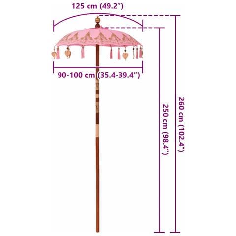 Parasol Balinese Rosa (90-100) x 260 cm Cotone e legno massello - Foto 8