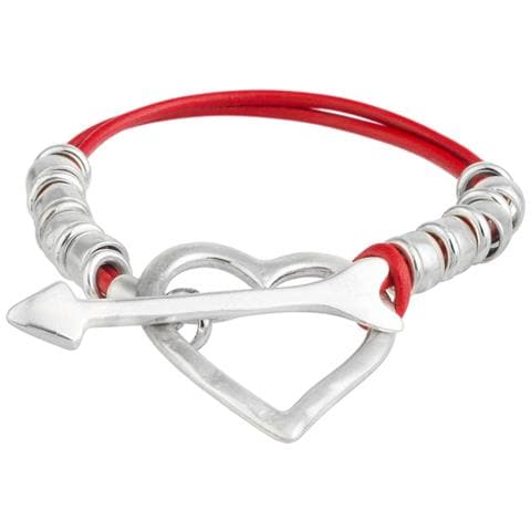 Bracciale In Pelle Rossa Con Chiusura A Cuore Placcata Argento - Foto 1