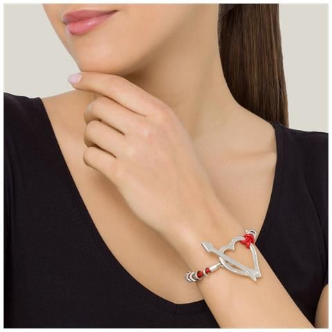 Bracciale In Pelle Rossa Con Chiusura A Cuore Placcata Argento - Foto 2