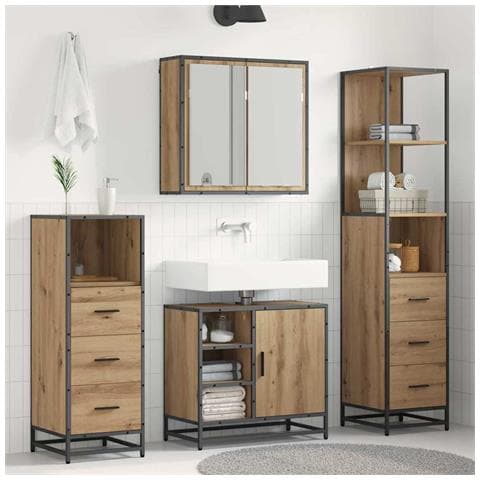 Set di mobili per il bagno con porta 3 pcs Rovere artigianale - Foto 2