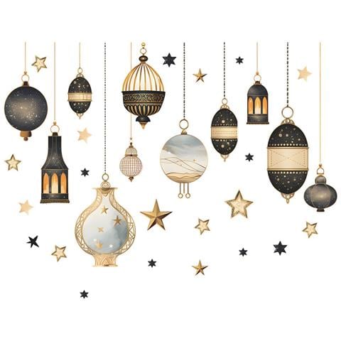 Adesivi Murali Decorativi In Pvc Multicolor Lanterne E Stelle - 30x90cm (2 Pezzi) - Foto 1