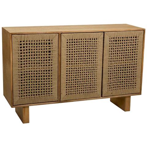 Credenza In Legno E Corda Intrecciata Marrone 120x36x75h - Foto 1
