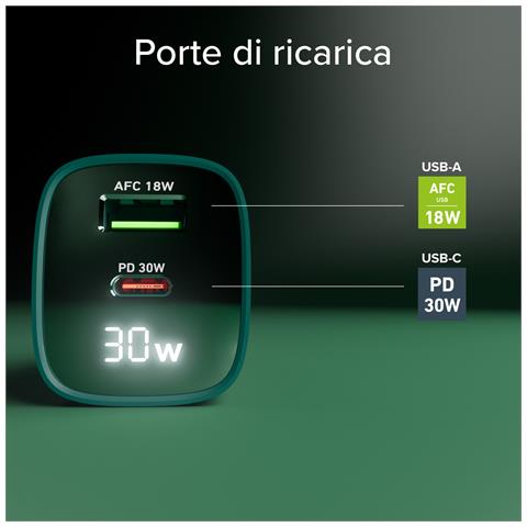 TETRGANLCD1USB1C30G Caricabatterie per dispositivi mobili Universale Verde AC Ricarica rapida Interno - Foto 11