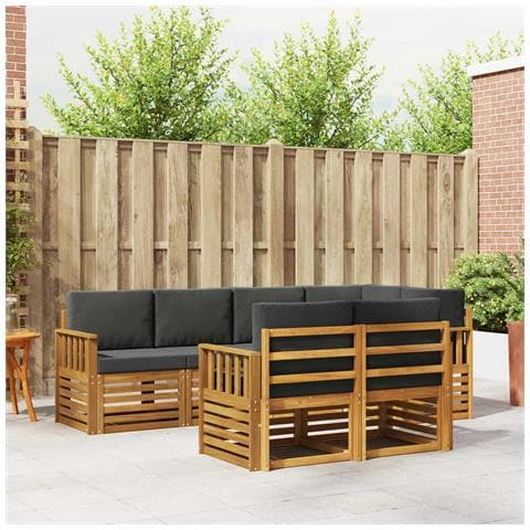 Set divani 7 pcs Naturale e Antracite Legno di Acacia Massello - Foto 2