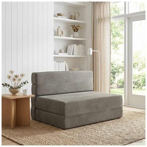 Divano Letto Pieghevole Grigio Chiaro 100 x 80 x 60 cm Tessuto - Foto 2