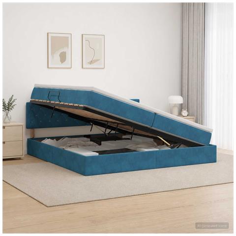 Letto con Contenitore Blu Scuro 200 x 200 cm Velluto - Foto 2
