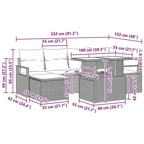 Set Divano da Giardino 7 pz Nero e Blu Poly Rattan - Foto 10