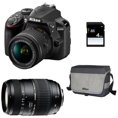 Kit Fotocamera D3400 + Obiettivo EF-S 18-55mm + SD Card + Borsa MOS Sensore CMOS 24.2 Mpx Display 3" Filmati Full HD NFC Wi-Fi Nero - Foto 2
